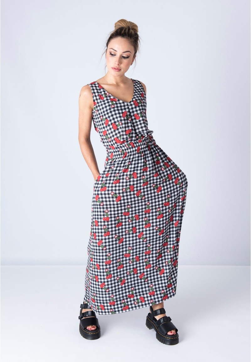 Falda larga Cherry Bomb blanco y negro