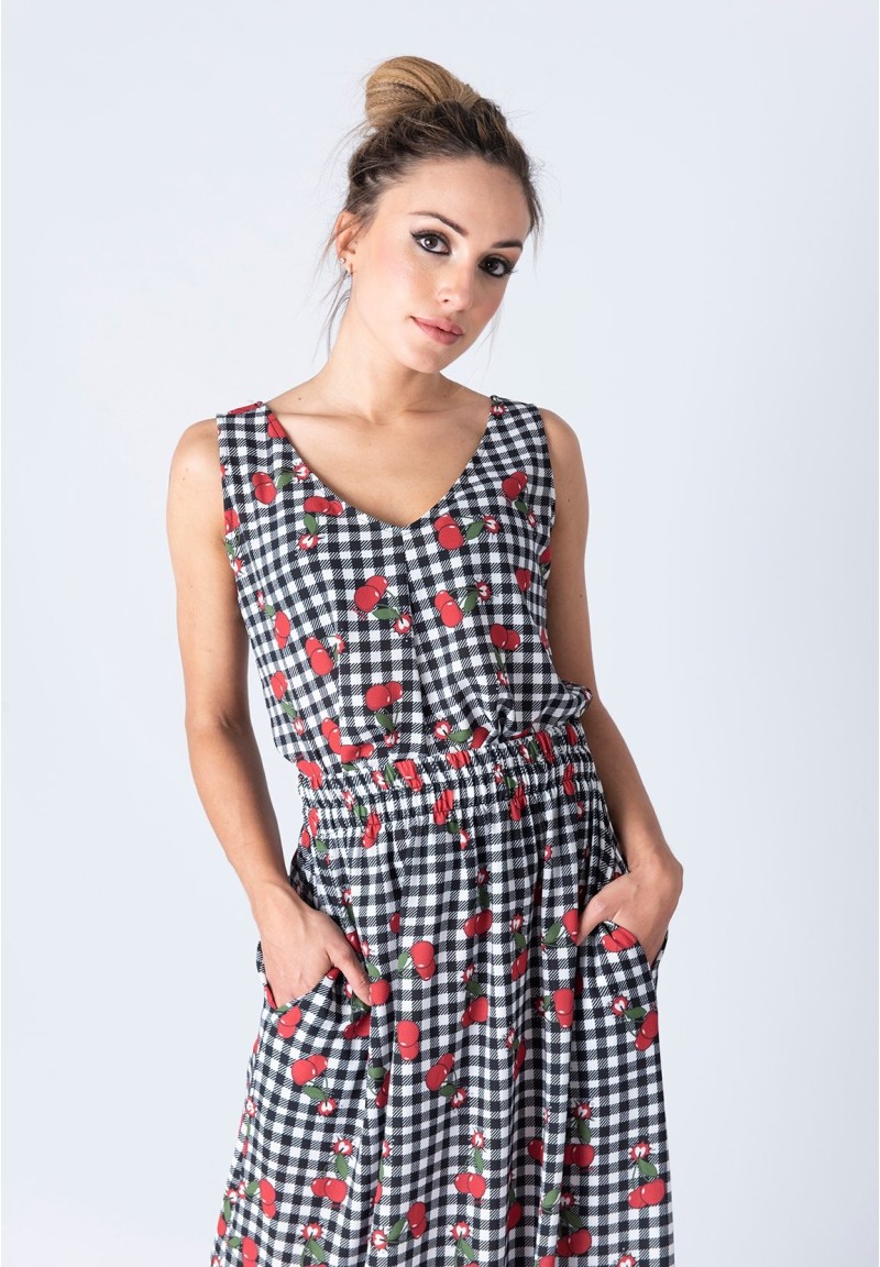Falda larga Cherry Bomb blanco y negro