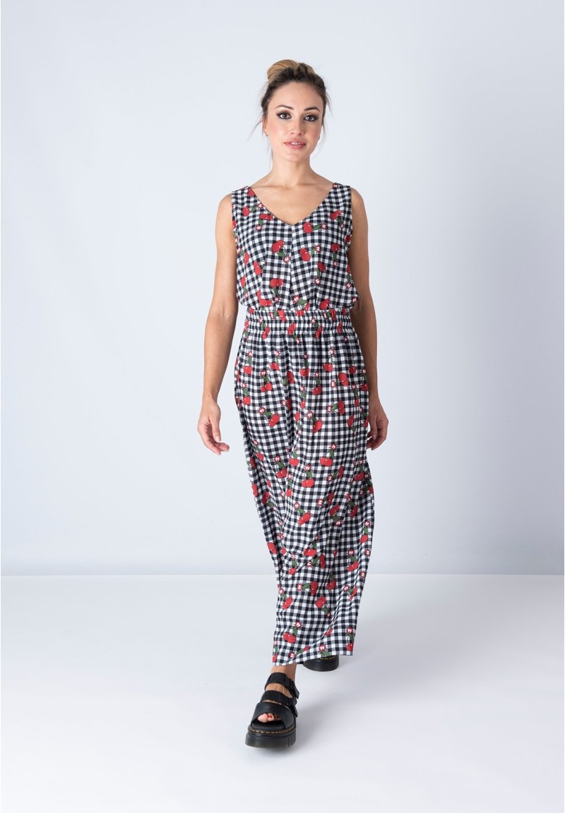 Falda larga Cherry Bomb blanco y negro