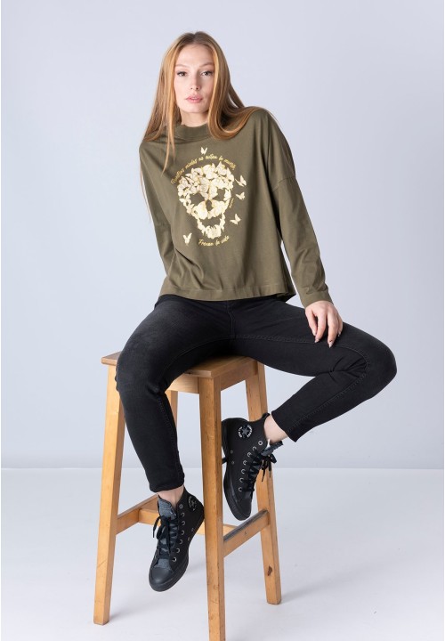 Camiseta Calavera Mariposas verde