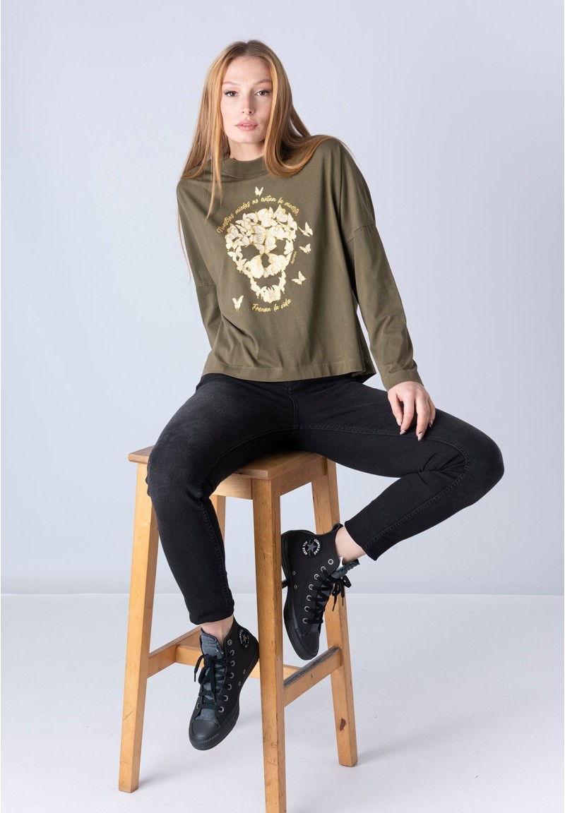 Camiseta Calavera Mariposas verde
