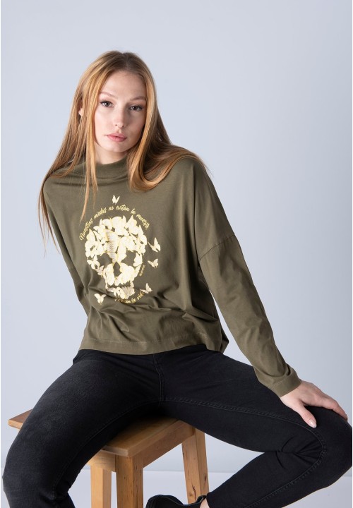 Camiseta Calavera Mariposas verde