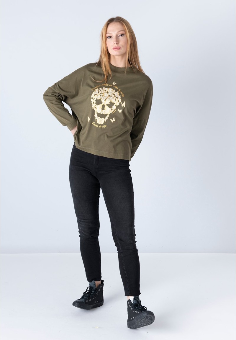 Camiseta Calavera Mariposas verde