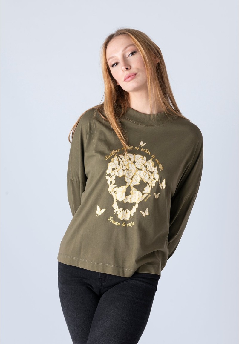Camiseta Calavera Mariposas verde